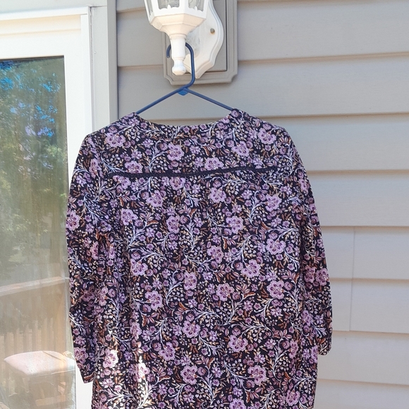 J JILL Black & Pink Floral Tunic  Blouse Corduroy Small - Picture 5 of 6